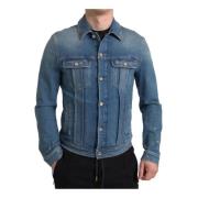 Dolce & Gabbana Blå Tvättad Denimjacka med Fickor Blue, Herr