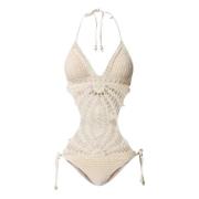 Twinset Virkat Trikini Baddräkt Set Beige, Dam