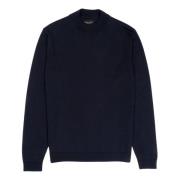 Roberto Collina Navy Merino Wool Mockneck Sweater Blue, Herr