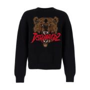 Dsquared2 Svart Jacquard Bear Crewneck Sweater Black, Herr