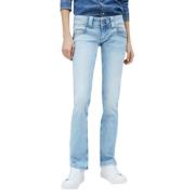 Pepe Jeans Blå Denim Power Stretch Straight Leg Byxor Blue, Dam