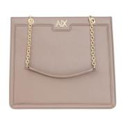 Armani Exchange Beige Shopper Väska med Metalliskt Logotyp Beige, Dam