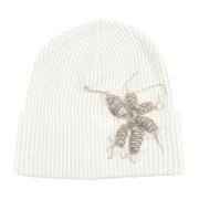 Brunello Cucinelli Kashmir Beanie med Monile Broderi White, Dam