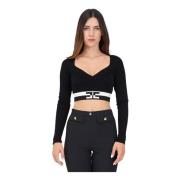 Elisabetta Franchi Svart V-ringad Cropped Top med Långa ärmar Black, D...