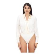 Elisabetta Franchi Vit Bodysuit med Höga Satinmuddar White, Dam