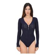 Elisabetta Franchi Blå Nätstickad Bodysuit Blue, Dam