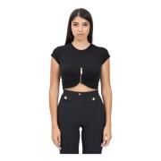 Elisabetta Franchi Svart Draperad Kopp T-shirt Black, Dam