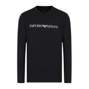 Emporio Armani Herr Slim-Fit Långärmad T-Shirt i Bomull Blue, Herr