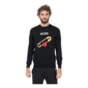 Moschino Hjärta Säkerhetsnål Crewneck Sweater Black, Herr