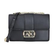 Armani Exchange Svart axelväska med metalliskt logotyp Black, Dam