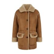 Urbancode Beige Merino Look Suedette Coat Brown, Dam