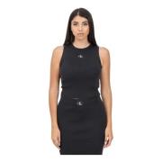 Calvin Klein Jeans Svart Ribbad Tank Top Logo Patch Black, Dam