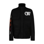 Off White Varsity Jacket Svart Grafiskt Tryck Black, Herr