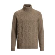 Oscar Jacobson Beige Rollneck Tröja Struktur Brown, Herr