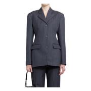 Off White Pinstripe Fitted 3 Button Jacket Gray, Dam