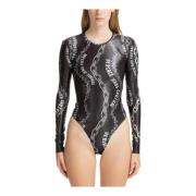 Versace Jeans Couture Abstrakt Multifärgad Logo Bodysuit Black, Dam