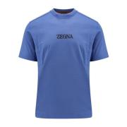 Ermenegildo Zegna Blå Bomull Crew-Neck T-shirt Blue, Herr