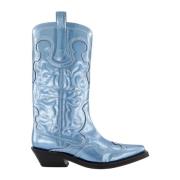 Ganni Broderad Western Boot Blå Blue, Dam