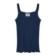 Mads Nørgaard Navy Pointella Trille Top T-Shirt Blue, Dam