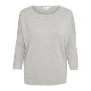 Saint Tropez Pärlgrå Mel R-Neck Pullover Tröja Gray, Dam