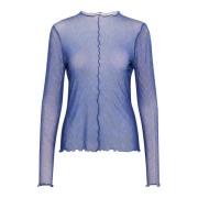 Part Two Mesh Blus med Rynkade Kanter Blue, Dam