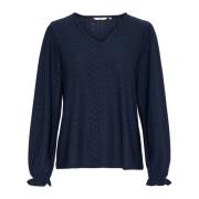 Cream Feminin Navy Blus med Broderie Anglaise Blue, Dam