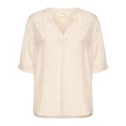 Cream Ancient Scroll Blouse Beige, Dam