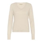 Cream Stickad Pullover Ancient Scroll Melange Beige, Dam