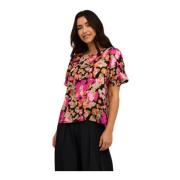 Kaffe Rosa Melon Otydlig Blomma Blus Multicolor, Dam