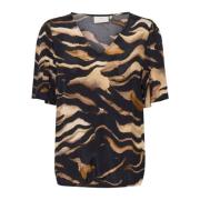 Kaffe Tiger Print Blus Snygg V-Ringning Multicolor, Dam