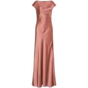 Alberta Ferretti Rosa Satin Panel Klänning Flutter Ärmar Pink, Dam