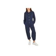 The New Society Denim Jumpsuit med Fickor och Elastisk Blue, Dam