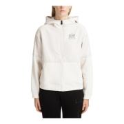 Emporio Armani EA7 Dragkedja Enfärgad Logo Hoodie med Fickor White, Da...