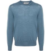 Canali Merino Wool Crew Neck Sweater Blue, Herr