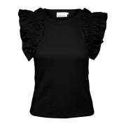 Karen by Simonsen Ruffle Sleeve Tank Top Meteorite Black, Dam