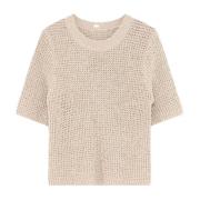 Gustav Kortärmad stickad T-shirt med paljetter Beige, Dam