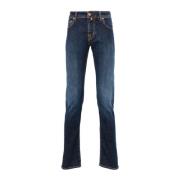 Jacob Cohën Indigo Slim Jeans med Broderat Logotyp Blue, Herr