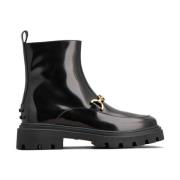 Tod's Svarta läderankelboots Black, Dam