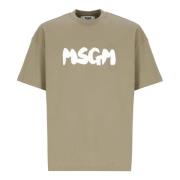 Msgm Grön Bomullst-shirt med Kontrasttryck Green, Herr