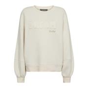 MOS Mosh Sweatshirt med Puffärm och Motiv Beige, Dam