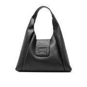 Hogan Svart Hammrad Läder Hobo Väska Black, Dam