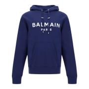 Balmain Marinblå Monogram Hoodie Blue, Herr