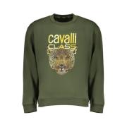 Cavalli Class Grön Fleece Sweatshirt med Rund Hals Green, Herr