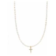 Nialaya Womens Mini Pearl Choker with Cross Yellow, Dam