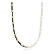 Nialaya Beaded Necklace with Freshwater Pearls and Green Jade Yellow, ...