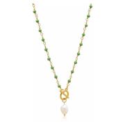 Nialaya Womens Green CZ Wrap Necklace with Pearl Yellow, Dam