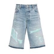 Amiri Blå Denim Shorts Logo Patch 100% Bomull Blue, Herr