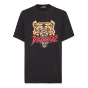 Dsquared2 Svart Bomull Jersey T-shirt med Tryckt Mönster Black, Herr