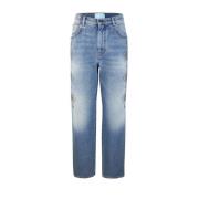 Max Mara Blå Straight Line Jeans med Nitar Blue, Dam