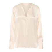 Soaked in Luxury Elegant V-Ringad Blus Whitecap Gray Beige, Dam